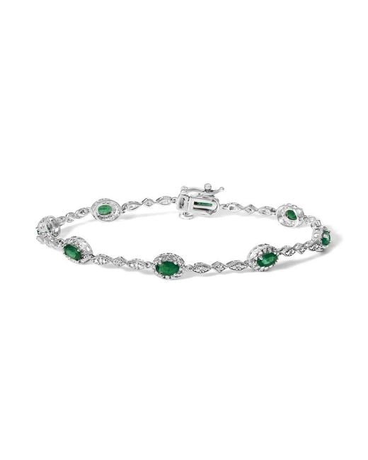 Haus of Brilliance Metallic 10K Oval Emerald & Diamond Alternating Link Bracelet
