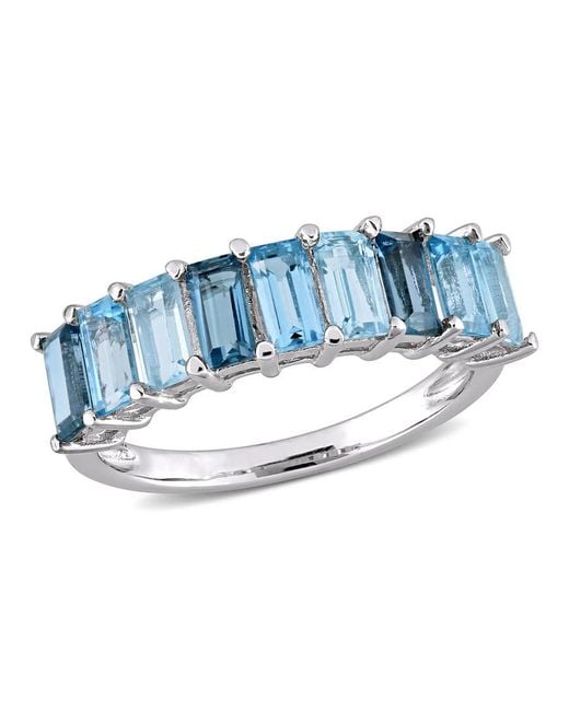 Amour Blue 2 1/2 Ct Tgw London- Topaz Swiss Topaz And Sky Topaz Baguette Ring
