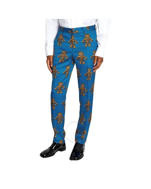 Moschino Blue Allover Robot Bear Print Trousers for men