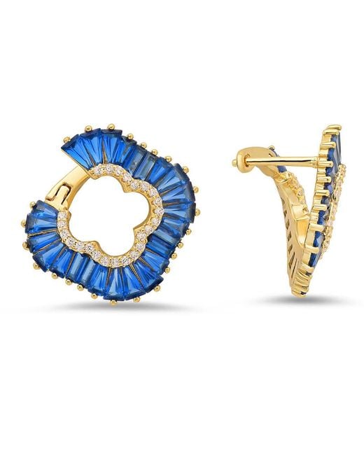 Kylie Harper Blue 14K Over Sapphire Cz Clover Statement Hoop Earrings