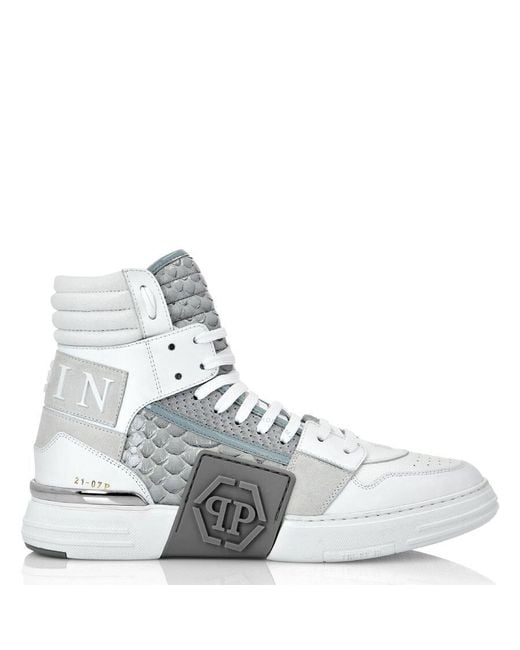 Philipp Plein White Hi-top Sneakers Phantom Kick$ Python Hexagon Sneakers for men