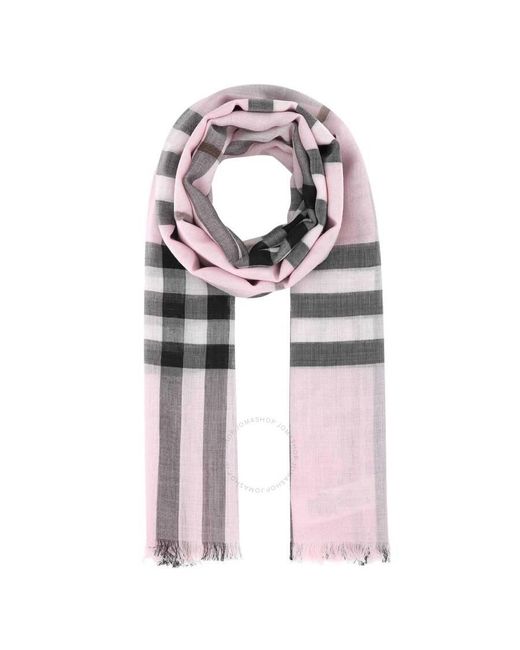 Burberry Pink Giant Gauze Check Wool And Silk Blend Scarf