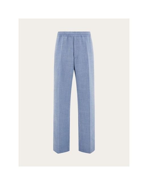 Ferragamo Blue Light Wool Blend Trousers, Brand Size 50 (Us for men