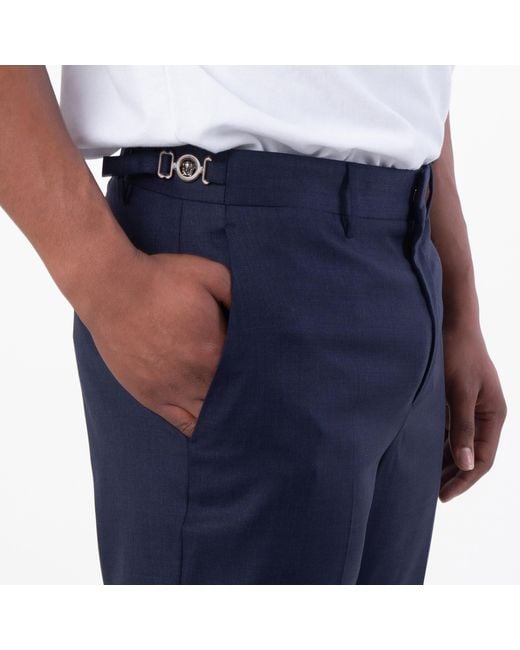 Versace Blue Pleated Wool Formal Trousers for men