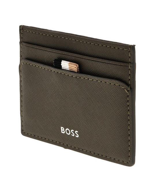 Boss Brown Embossed Logo Leather Card Case for men