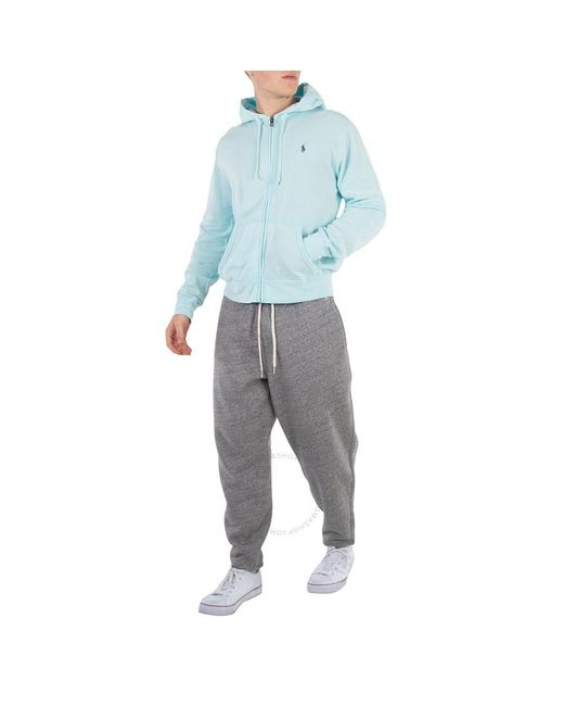 Polo Ralph Lauren Blue Soft Aqua Cotton Twill Zip Up Hoodie for men