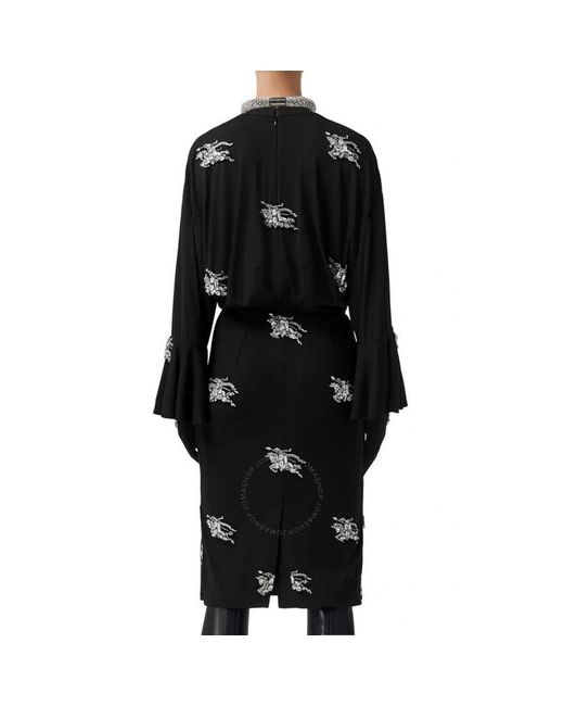 Burberry Black Equestrian Knight Crystal Embellished Long Sleeve Dress