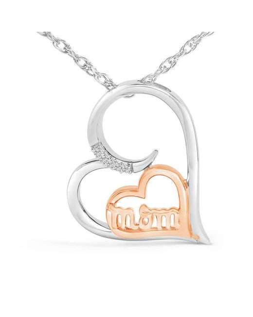 Haus of Brilliance Metallic 14K Rose Plated Sterling Diamond Accent Mom Heart Pendant Necklace