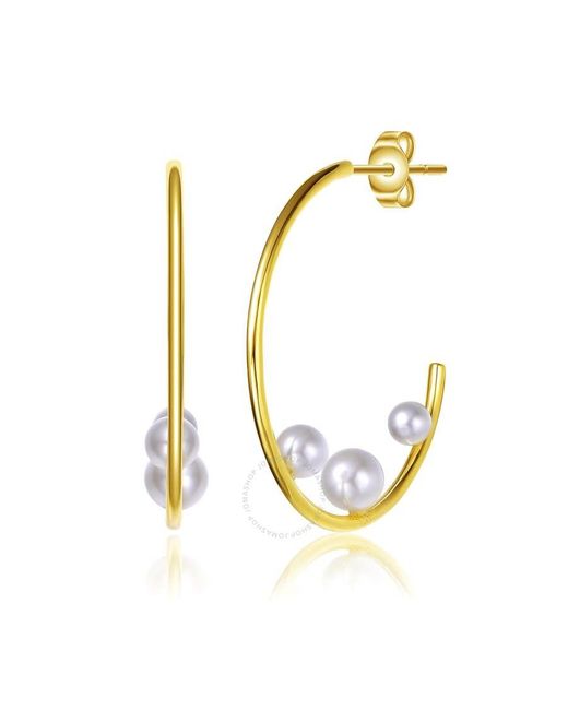 Rachel Glauber Metallic 14k Gold Plated Pearl Open Hoop Earrings