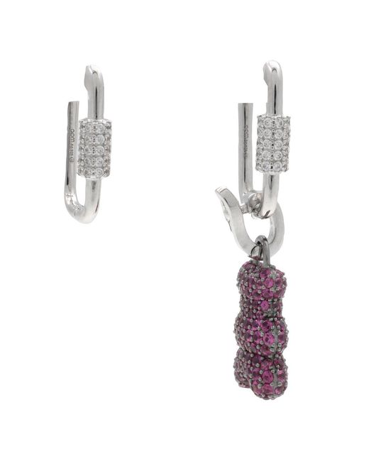 Apm Monaco White Asymmetric Yummy Bear Hoop Earrings
