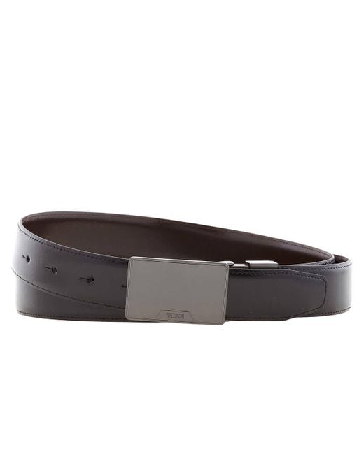 Tumi Brown Reversible Plaque Ajustable Leather Belt for men