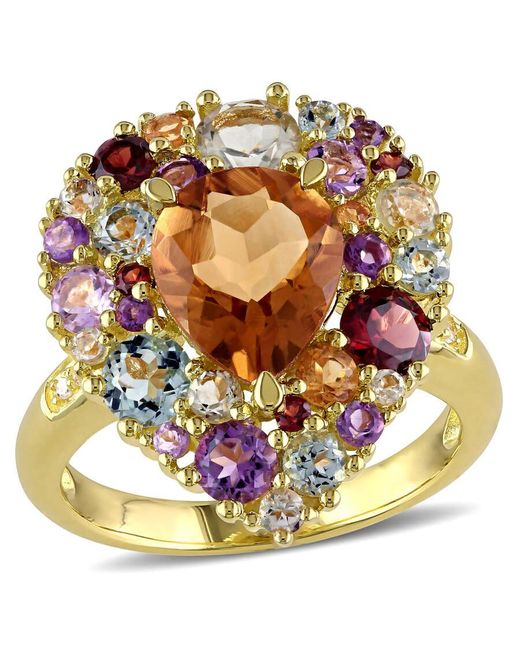 Amour Yellow 4 4/5 Ct Tgw Multi Gemstone And Diamond Pear-Shape Cocktail Ring