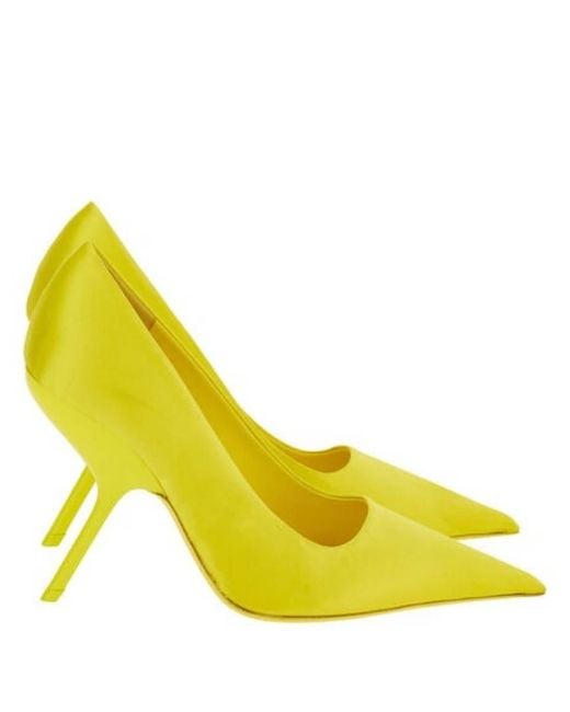 Ferragamo Yellow Eva X5 Pointed-Toe Satin Pumps