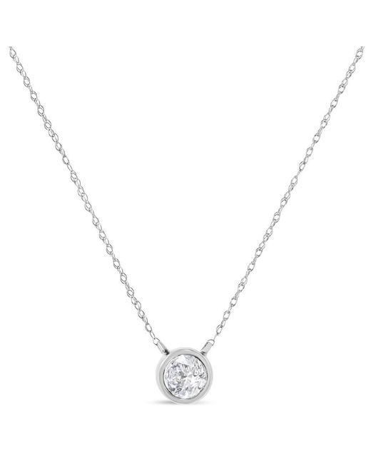 Haus of Brilliance Metallic Ags Certified 10k White Gold 1/5 Cttw Bezel Set Round Diamond Solitaire 16-18'' Adjustable Pendant Necklace