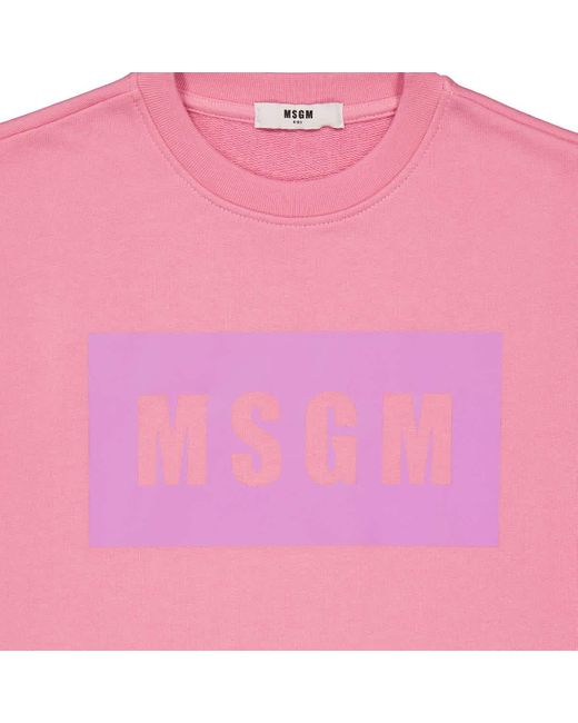 MSGM Pink Girls Rosa Logo Stamp Pull Over Cotton Sweatshirt