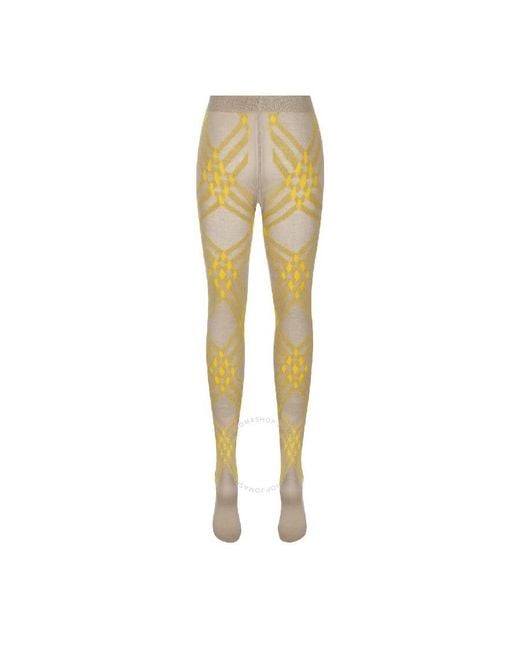 Burberry Yellow Check-Pattern Wool-Blend Tights