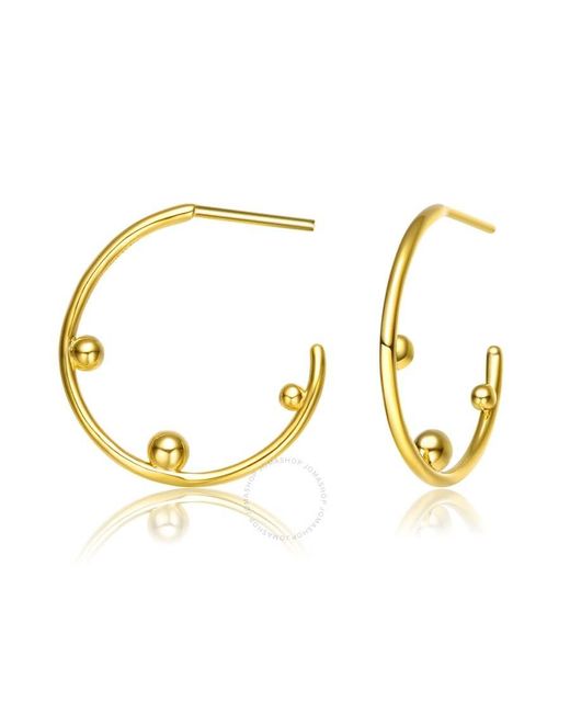 Rachel Glauber Metallic 14k Gold Plated Beaded Open Hoop Earrings