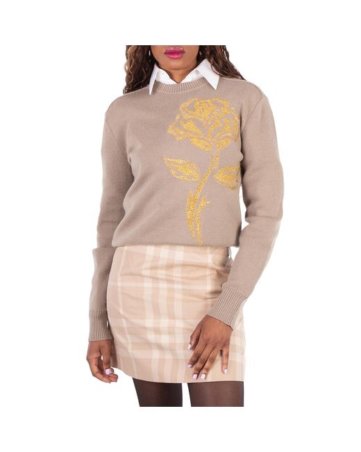 Burberry Natural Rose Embellished Wool-Blend Sweater