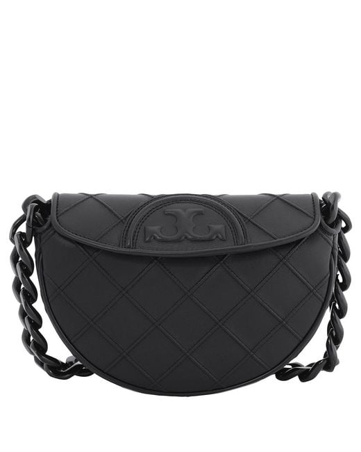 Tory Burch Black Leather Fleming Soft Mini Crescent Bag