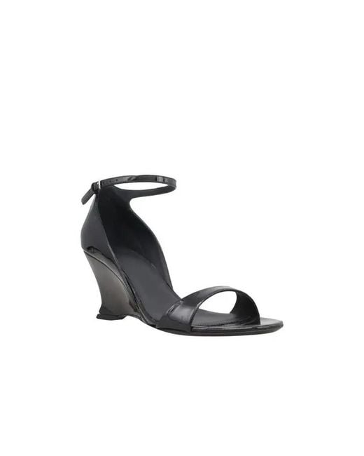 Ferragamo Black Vernice Open-Toe Wedge Sandals, Size 6.5