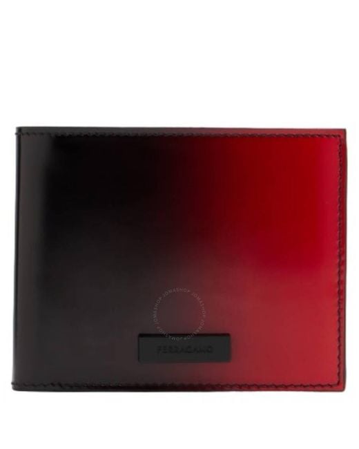 Ferragamo Red Gradient Bi-Fold Leather Wallet for men