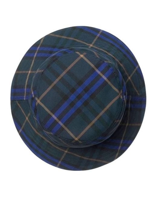 Burberry Blue Ekd Check Print Bucket Hat for men