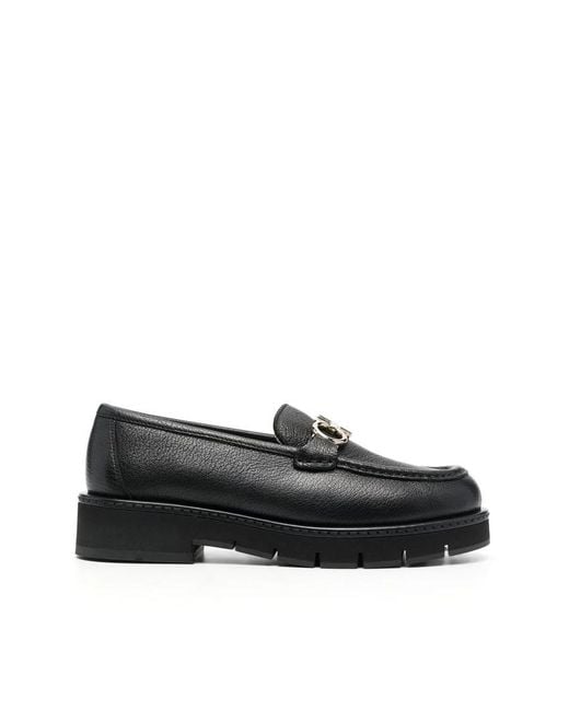 Ferragamo Black Buckle-Detail Leather Loafers