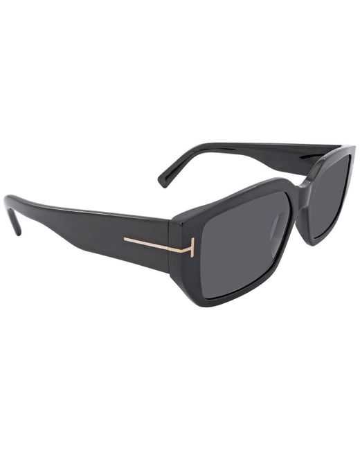Tom Ford Black Silvano Smoke Rectangular Sunglasses Ft0989 01a 56 for men