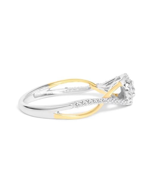 Haus of Brilliance White 14K Plated .925 Sterling 1/4 Cttw Diamond Bypass And Halo Promise Ring