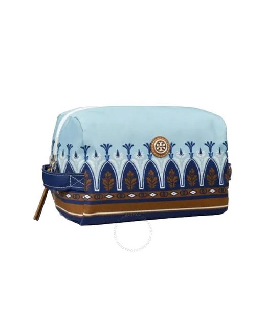 Tory Burch Blue Nylon Printed Large Cosmetic Case