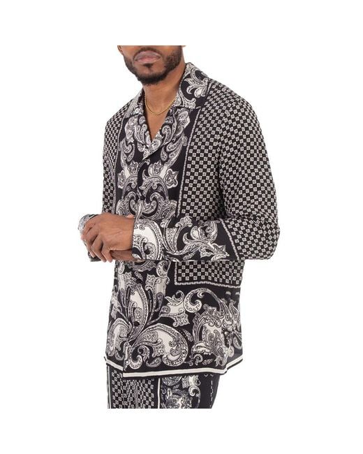 Balmain Gray Monogram-Print Silk Shirt for men