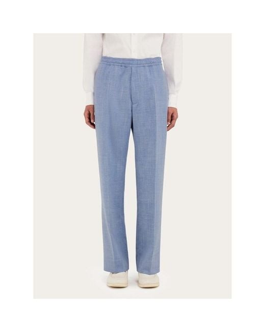 Ferragamo Blue Light Wool Blend Trousers, Brand Size 50 (Us for men