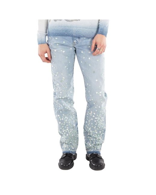 Amiri Blue Floral Appliqued Straight Jeans for men