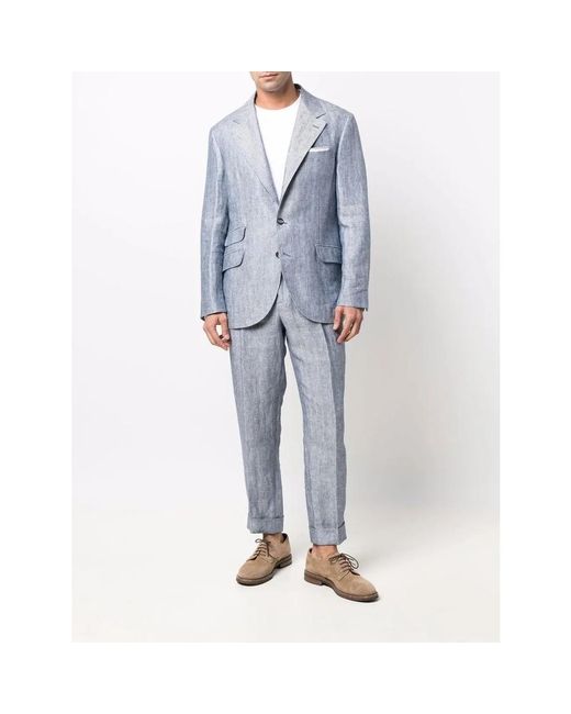Brunello Cucinelli Blue Light Pleated Trousers With Cuffs, Brand Size 54 (Us for men