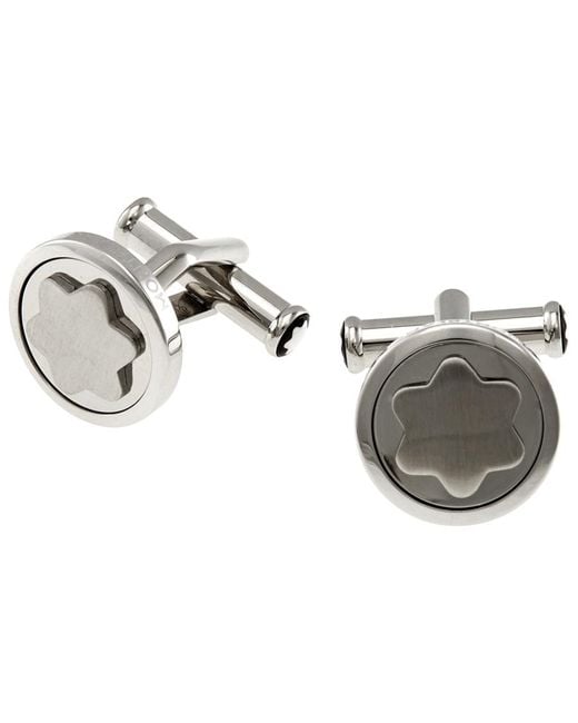 Montblanc Metallic Star Snowcap Stainless Steel Round Cufflinks 116660 for men