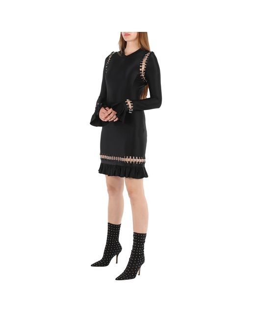 Burberry Black Ladies Ring Pierced Stretch Jersey Mini Dress