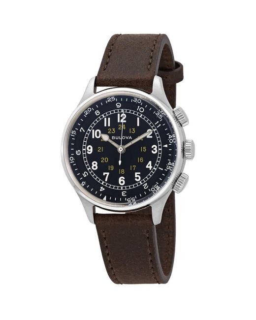 Bulova A-15 Pilot Automatic Black Dial Brown Leather Watch for men