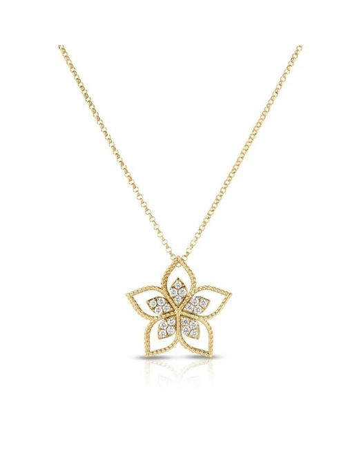 Roberto Coin Metallic 18K Vernazza Medium Open Frame Diamond Flower Necklace for men