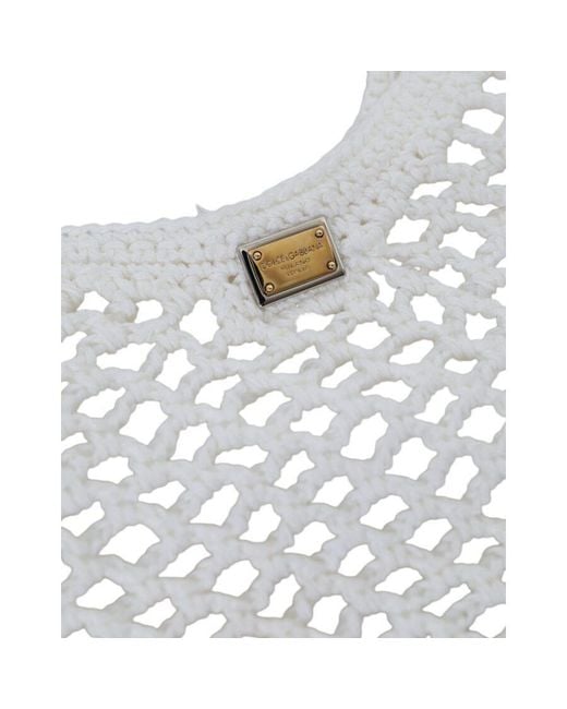 Dolce & Gabbana Gray Knitted Cotton Logo Shopping Tote Bag