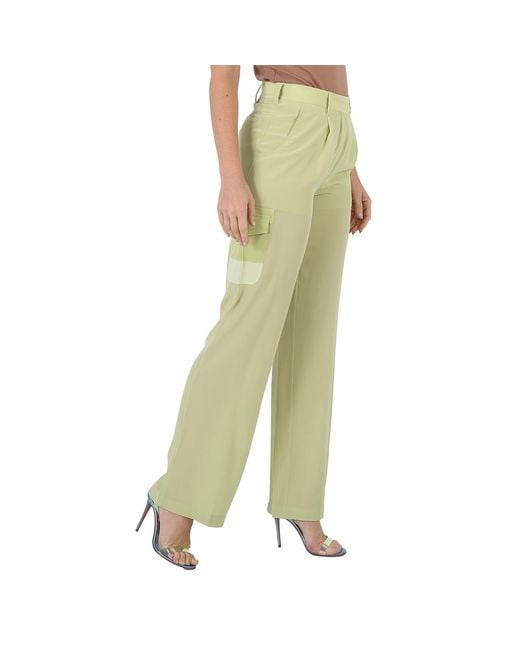 Burberry Green Ladies Mist Nell Mid-Rise Silk Crepe De Chine Cargo Trousers, Brand Size 4 (Us
