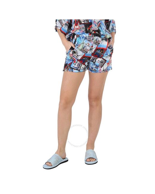 Balenciaga Blue Ladies Mix Postcard Running Shorts, Brand Size 36 (Us