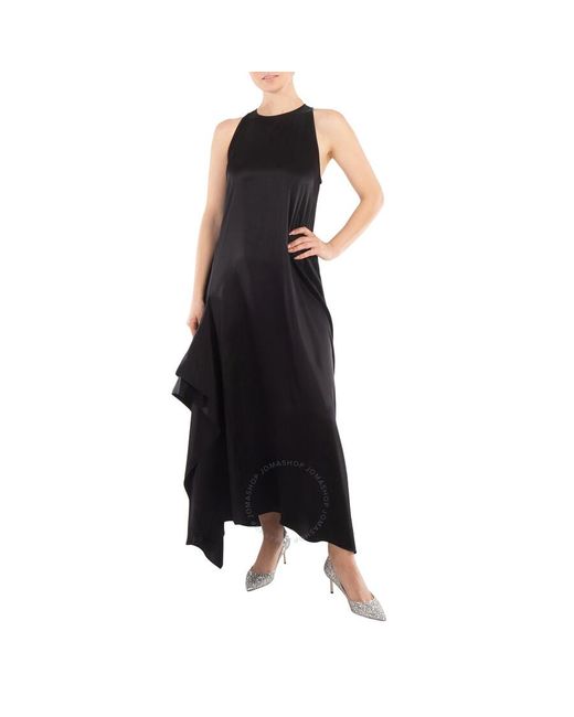 J.W. Anderson Black Sleeveless Draped Round Neck Midi Dress, Brand Size 10 Us