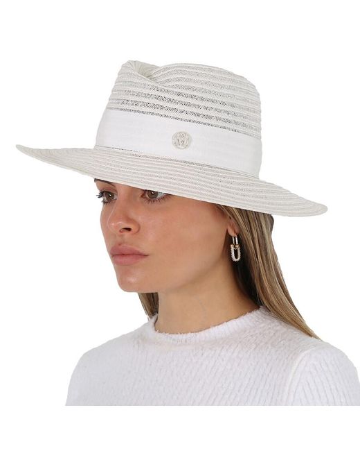 Maison Michel White Virginie Straw Fedora Hat