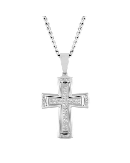 Robert Alton Metallic 3/8Ctw Diamond Stainless Steel Stacked Cross Pendant for men