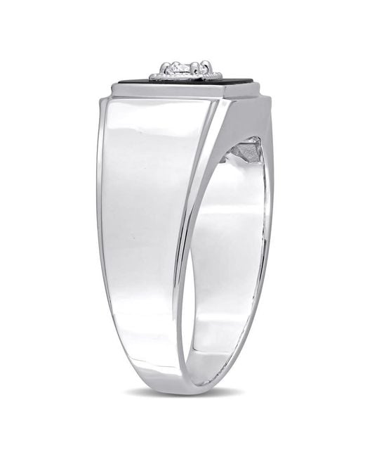 Amour Metallic 2 1/3 Ct Tgw Square Onyx And 1/6 Ct Tw Diamond Ring for men
