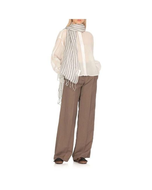 Brunello Cucinelli White Striped Linen Scarf