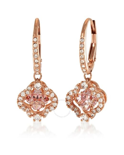 Swarovski Pink Rose- Tone Plated Sparkling Dance Clover Pierced Earrings