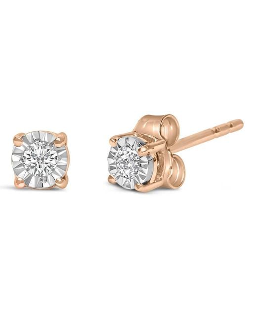 Haus of Brilliance Metallic 10K Rose Plated .925 Sterling 1/10 Cttw Round-Cut Lab Grown Diamond Stud Earrings