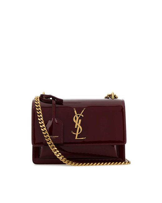 Saint Laurent Red Burgundy Leather Small Sunset Shoulder Bag