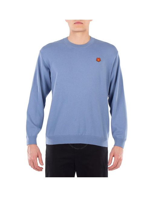 KENZO Blue Flower Applique Long Sleeve Sweater for men